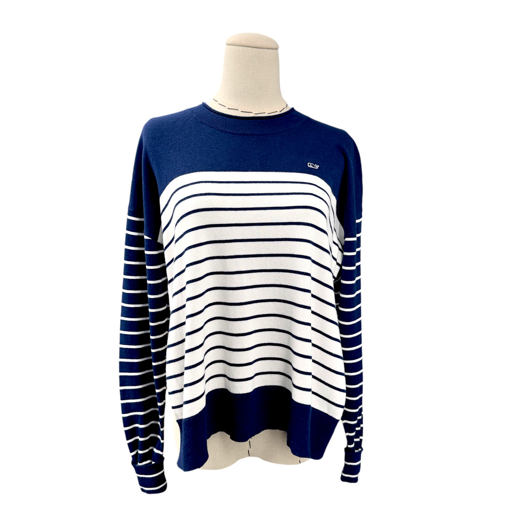 Vineyard Vines Blue White Striped Long Sleeve Crew Neck Pullover Sweater XL 16
